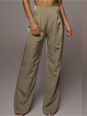 JLUXLABEL Olive High-Rise Wide Leg Trousers